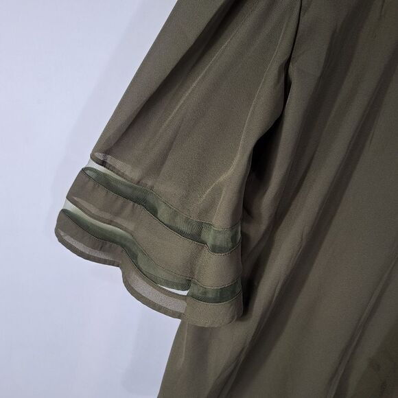 Light Olive V-Neck Mesh-Stripe Bell Sleeve Top - Picture 7 of 8